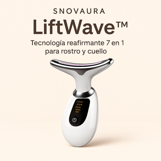 SNOVAURA LiftWave™ – Masajeador Facial y Reafirmante de Cuello con Luz LED y EMS